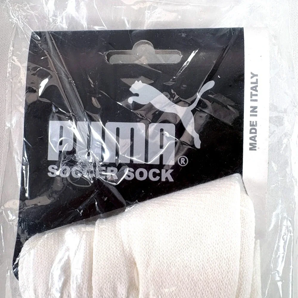 Puma White Soccer Football Knee High Socks 2 Pairs Youth Size Made in Italy‎ New